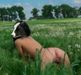 naked cowgirl in the field on hands and knees